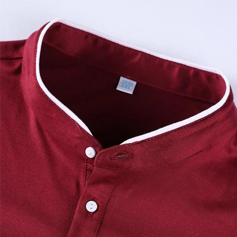2025 New Men's Casual and Fashionable Solid Color Short Sleeved Stand Up Collar T-shirt Summer Versatile and Comfortable Top