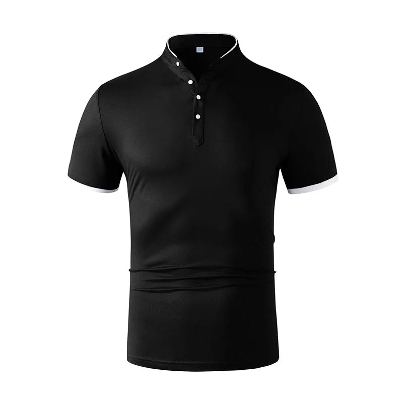 2025 New Men's Casual and Fashionable Solid Color Short Sleeved Stand Up Collar T-shirt Summer Versatile and Comfortable Top