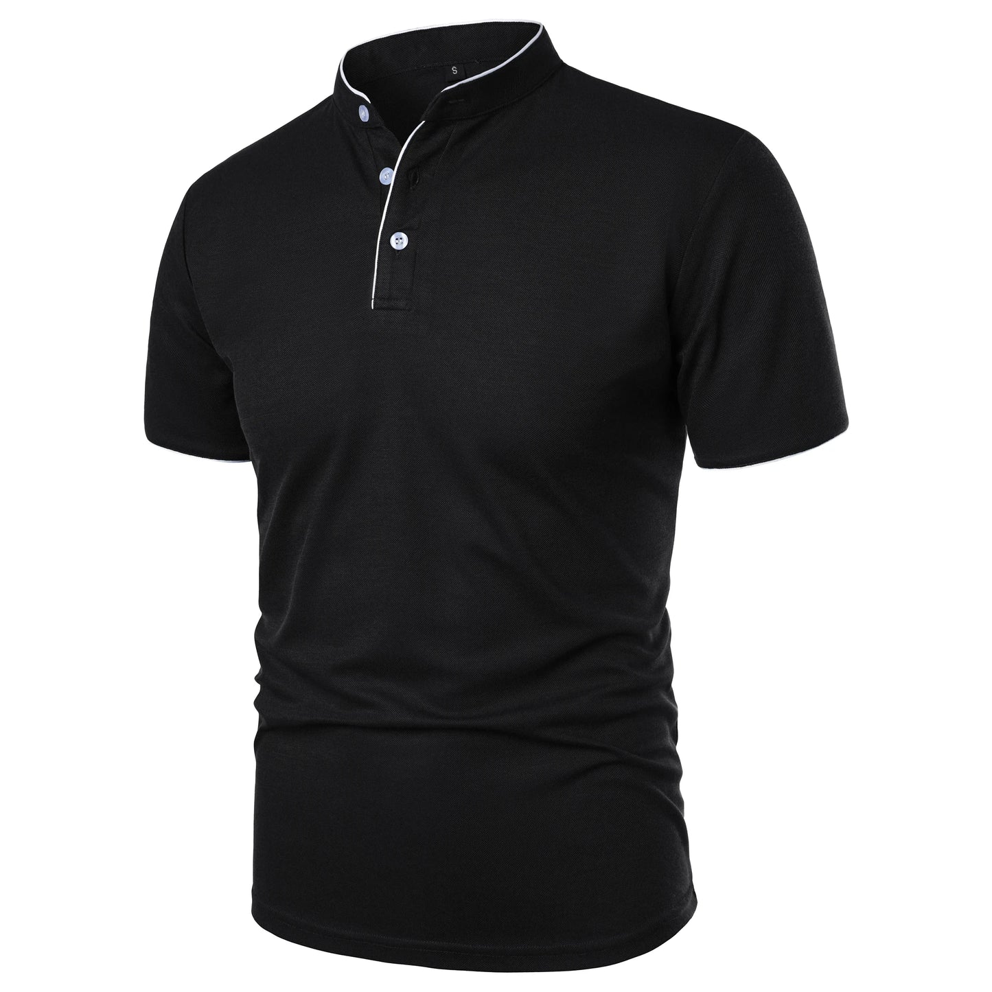 Men's solid color short-sleeved stand collar T-shirt casual top