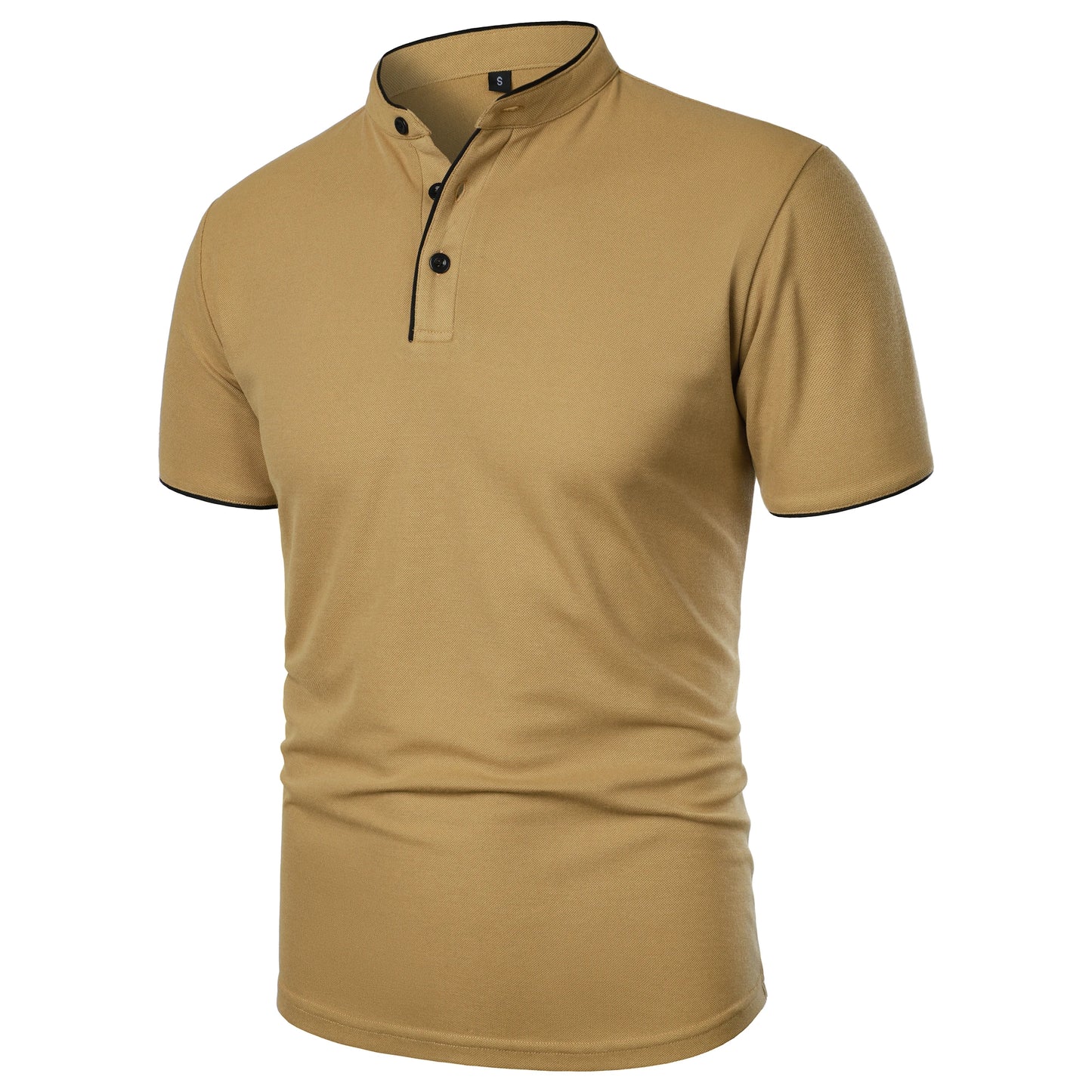 Men's solid color short-sleeved stand collar T-shirt casual top