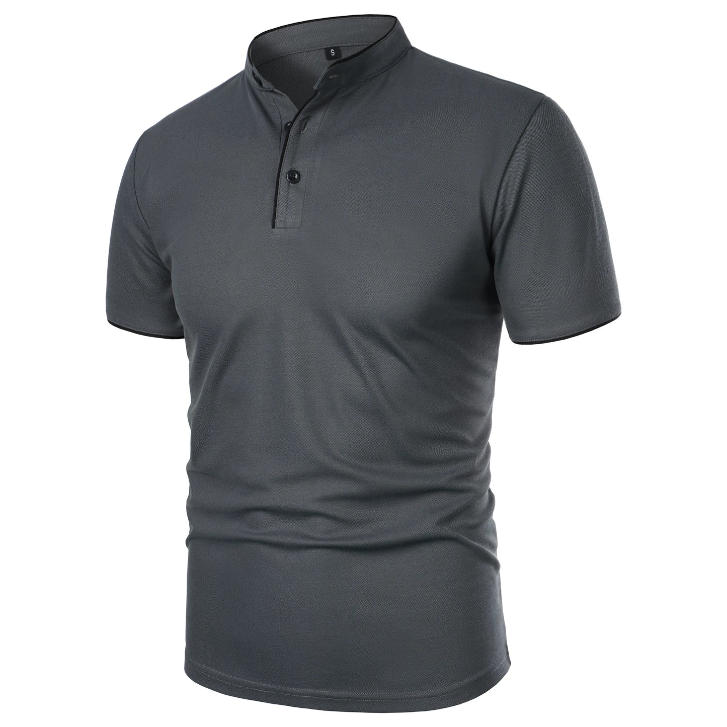 Men's solid color short-sleeved stand collar T-shirt casual top