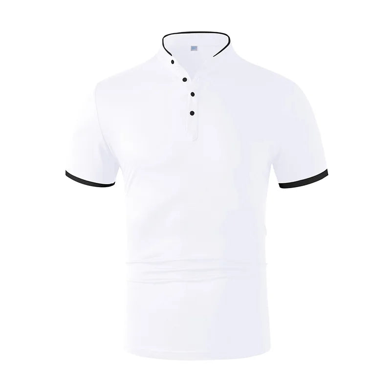2025 New Men's Casual and Fashionable Solid Color Short Sleeved Stand Up Collar T-shirt Summer Versatile and Comfortable Top