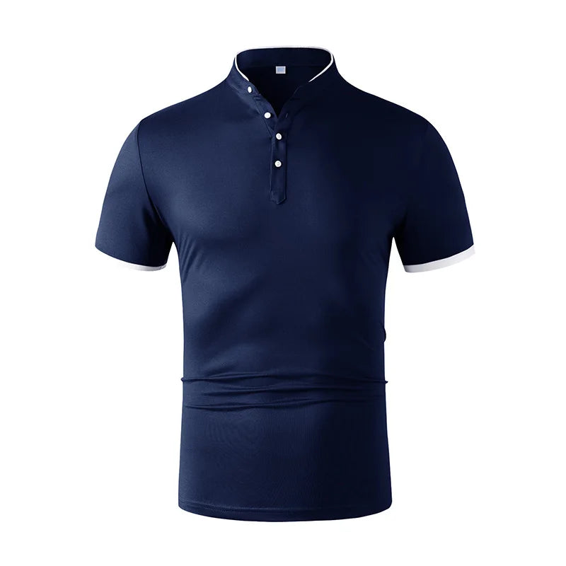 2025 New Men's Casual and Fashionable Solid Color Short Sleeved Stand Up Collar T-shirt Summer Versatile and Comfortable Top