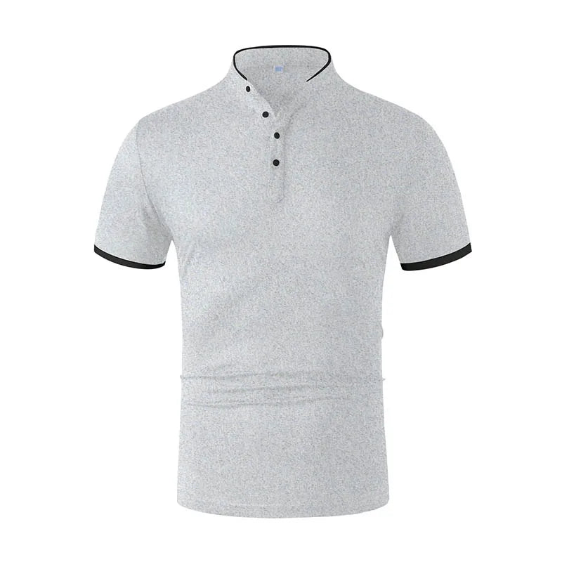 2025 New Men's Casual and Fashionable Solid Color Short Sleeved Stand Up Collar T-shirt Summer Versatile and Comfortable Top