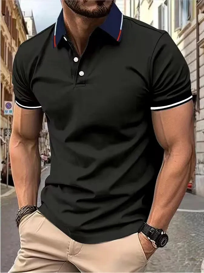 Men's short-sleeved top Short-sleeved daily casual lapel casual short-sleeved button-down T-shirt Men's casual top T-shirt