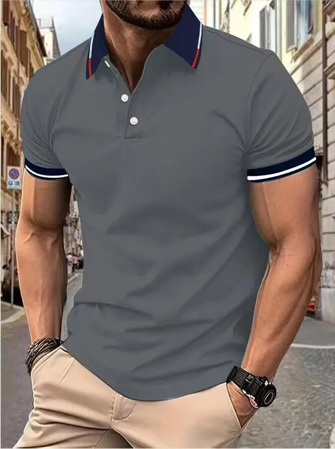 Men's short-sleeved top Short-sleeved daily casual lapel casual short-sleeved button-down T-shirt Men's casual top T-shirt