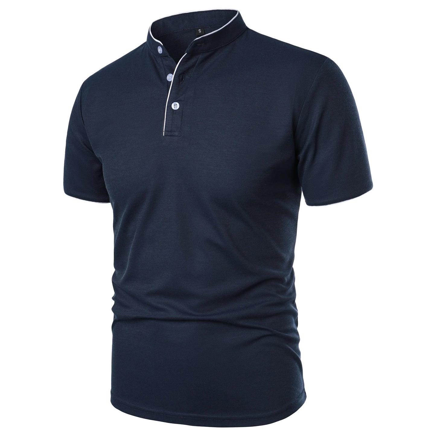 Men's solid color short-sleeved stand collar T-shirt casual top