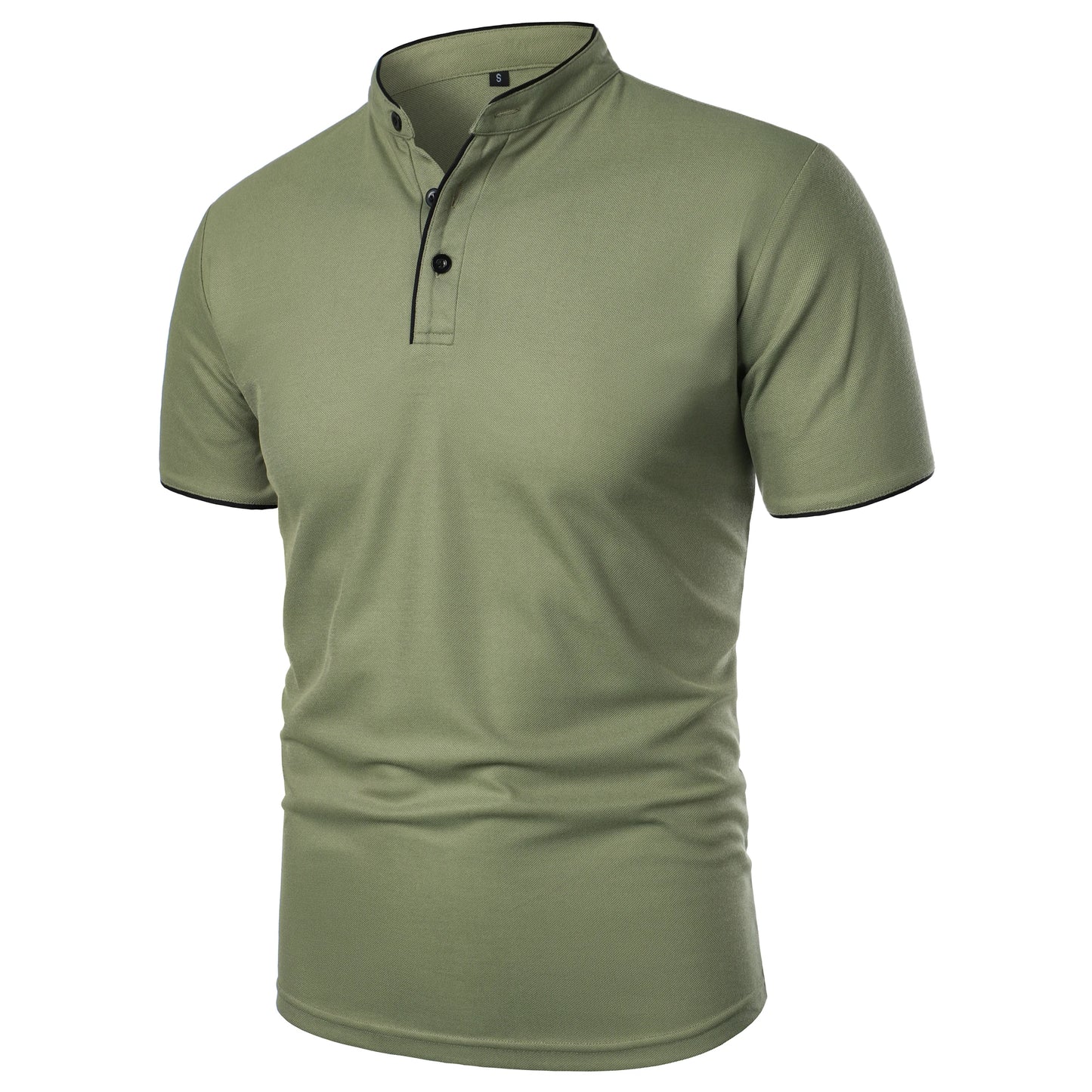 Men's solid color short-sleeved stand collar T-shirt casual top