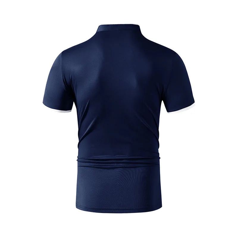 2025 New Men's Casual and Fashionable Solid Color Short Sleeved Stand Up Collar T-shirt Summer Versatile and Comfortable Top