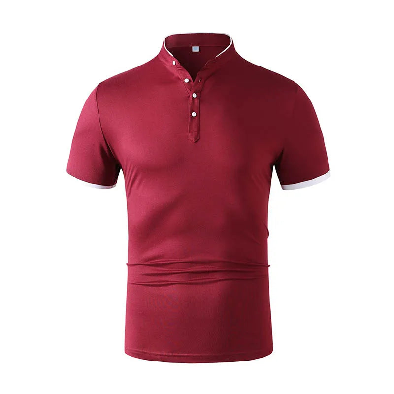 2025 New Men's Casual and Fashionable Solid Color Short Sleeved Stand Up Collar T-shirt Summer Versatile and Comfortable Top
