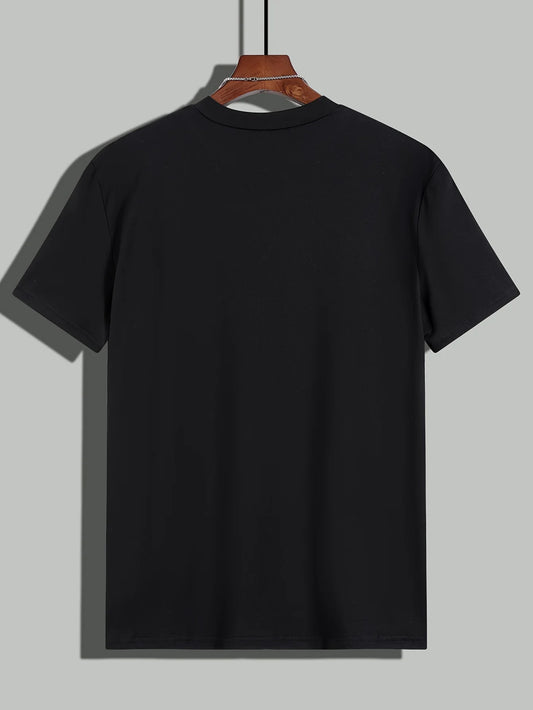 Men's Summer Casual Loose Size 100% Cotton Letter Print Round Neck Short Sleeve T-shirt Top