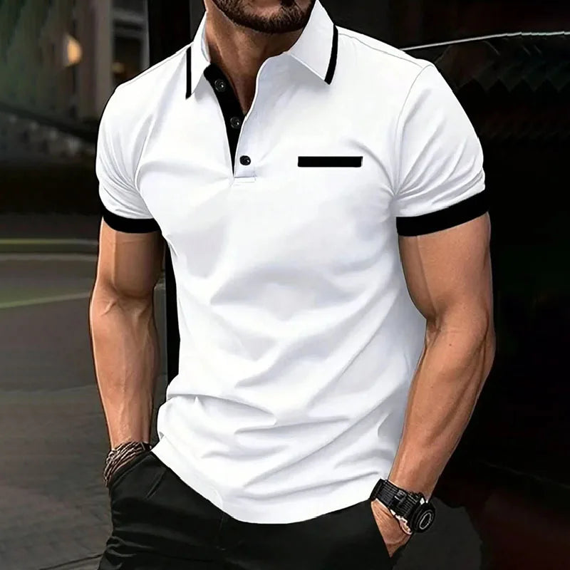 Spring Summer Men Clothes Short Sleeve Turn-down Collar Polo Shirt Fake Pocket Print Business Casual Polo Shirt Resilient Tops