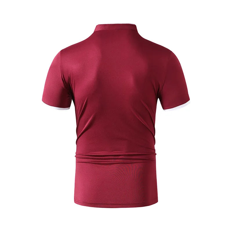 2025 New Men's Casual and Fashionable Solid Color Short Sleeved Stand Up Collar T-shirt Summer Versatile and Comfortable Top