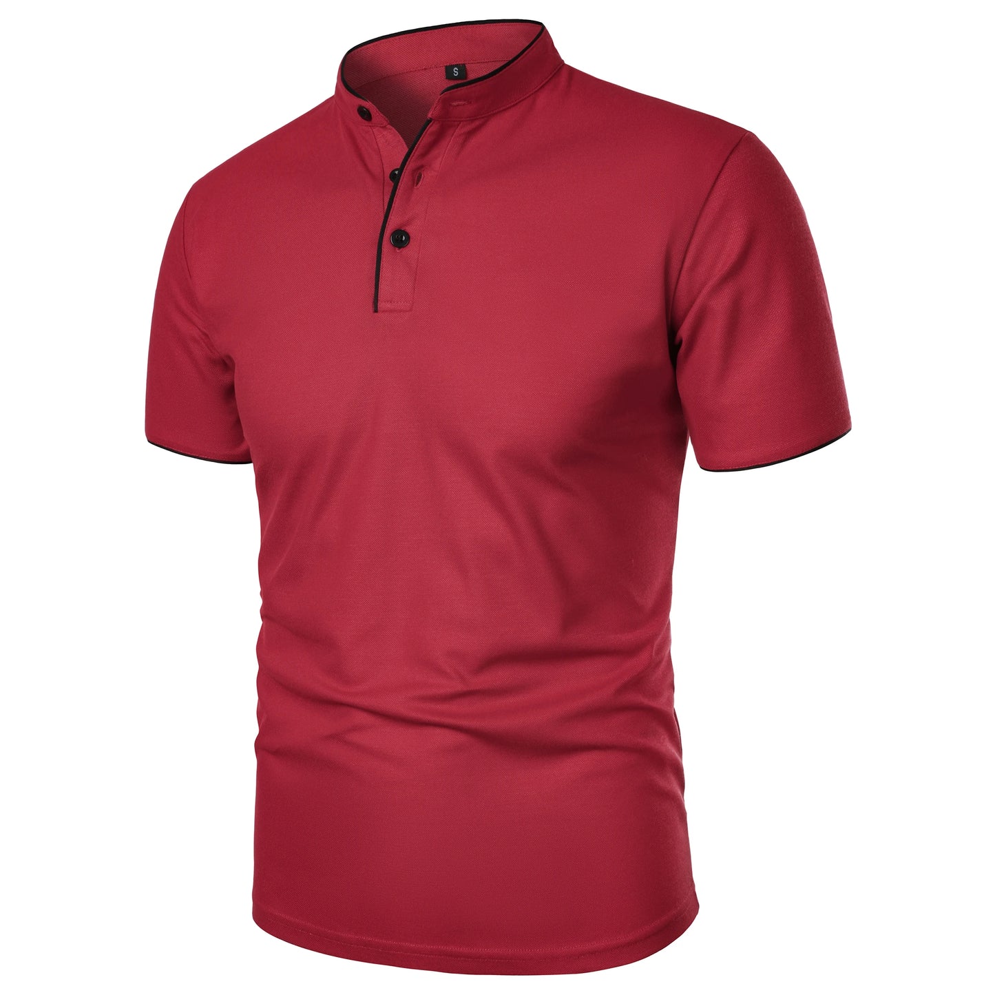 Men's solid color short-sleeved stand collar T-shirt casual top