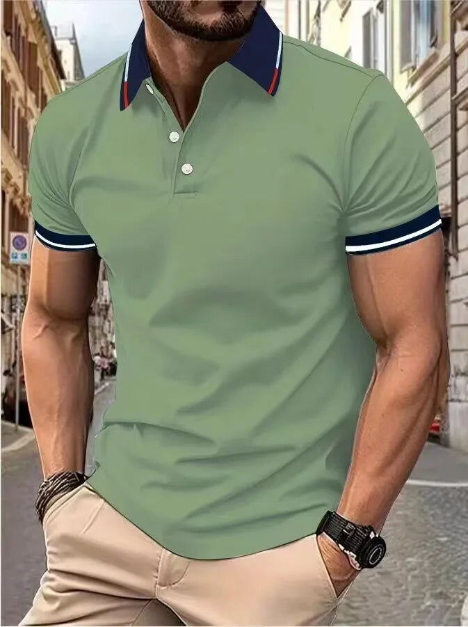 Men's short-sleeved top Short-sleeved daily casual lapel casual short-sleeved button-down T-shirt Men's casual top T-shirt