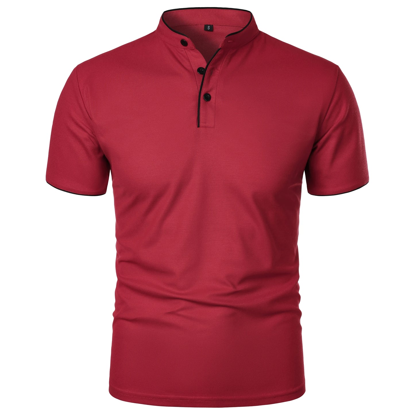 Men's solid color short-sleeved stand collar T-shirt casual top